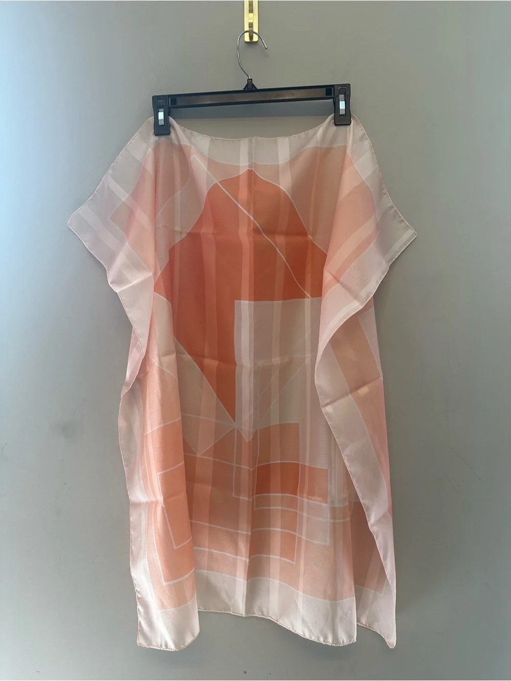 Vintage Peach and Coral Geometric Silk Scarf